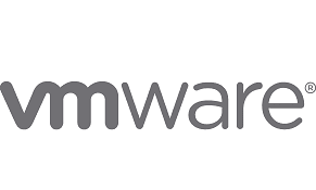 A gray and white logo of vmware.